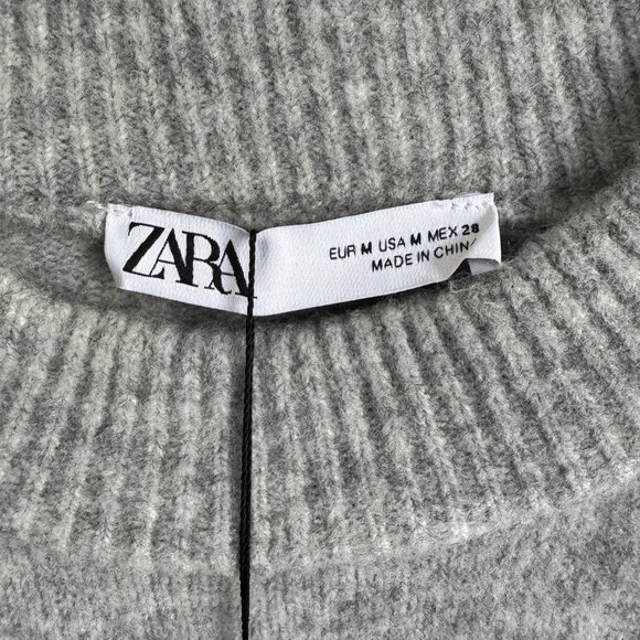 NEW Zara Light Gray Knit Cropped Wool Blend Pullover Crew Neck Sweater Medium - Picture 5 of 5